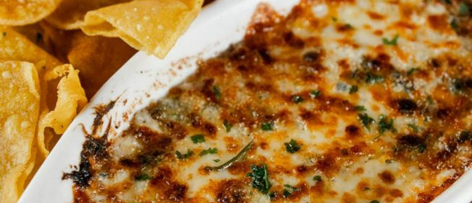 Baked dip and house-fried chips at Buddy's